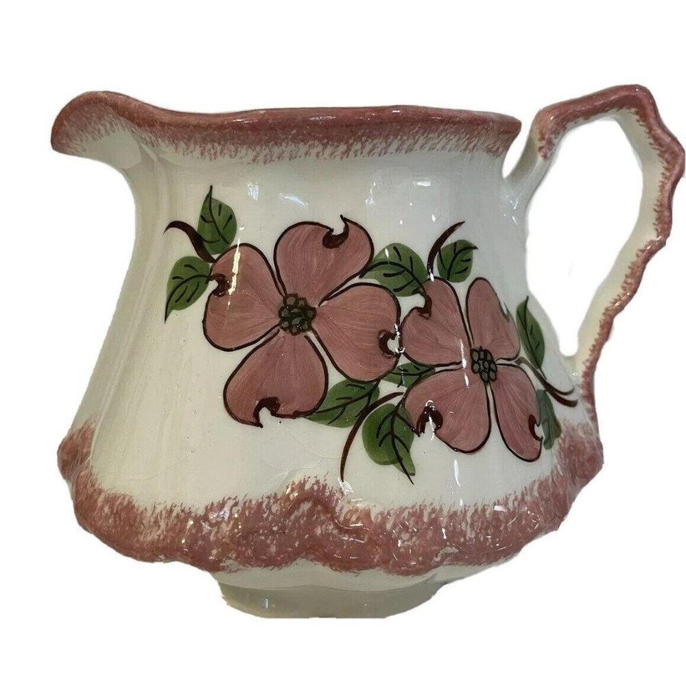 Cash Family Pottery Pitcher Pastel Rose Flowers Hand Painted 7" Tall Vintage